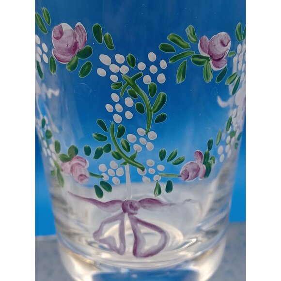 2 Antique Moser Enameled Pedestal Glasses Gold Rim Purple Floral Swags Design - Picture 3 of 16